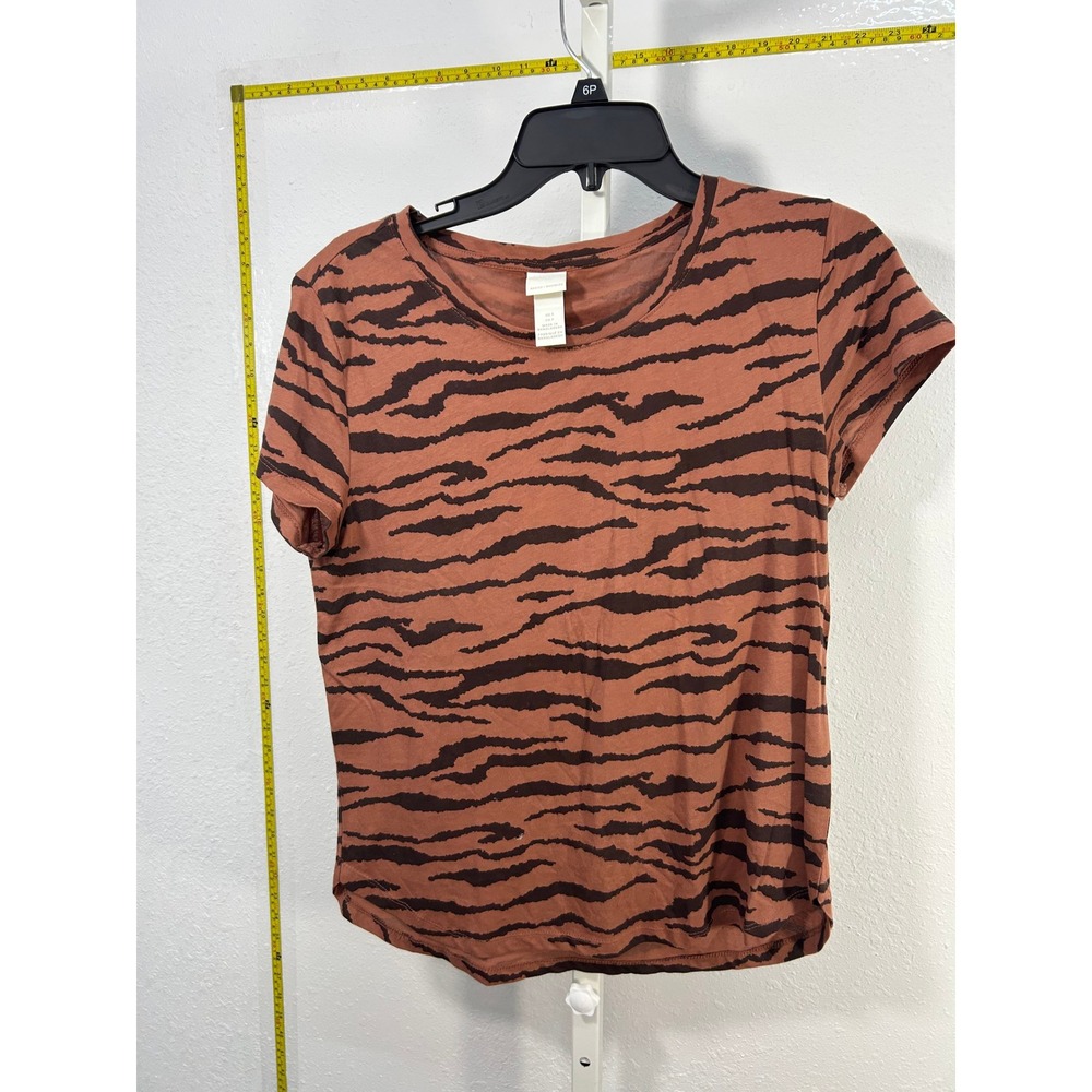 HM Basics Womens Tiger Stripe Animal Print T-Shirt Rust Orange Brown Small